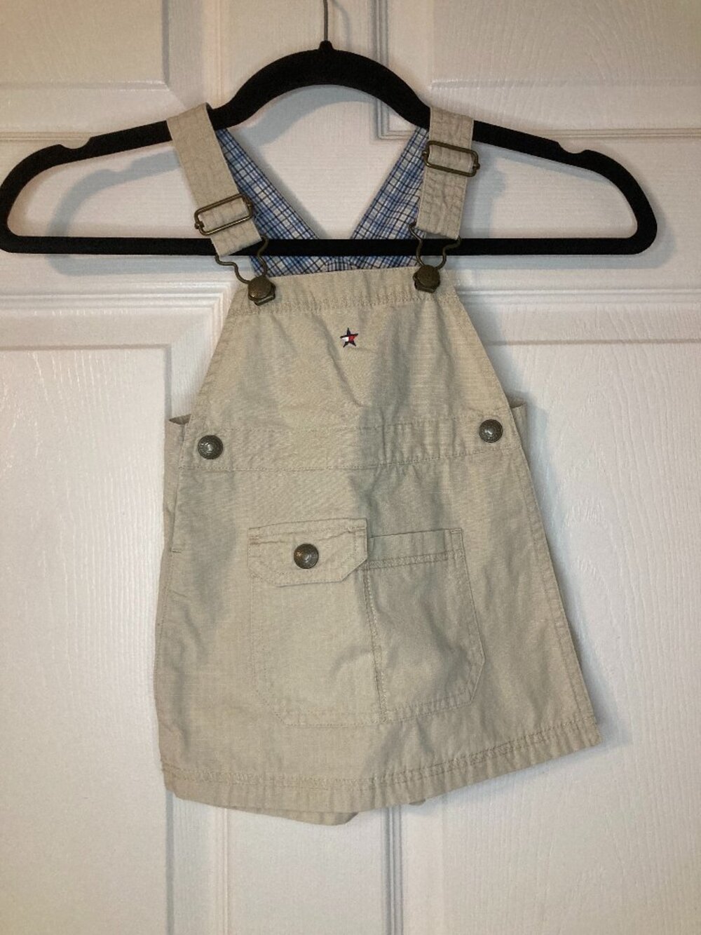Vintage 1999 Tommy Hilfiger Girl's Khaki Embroidered Star Skortall Dress - 3-6M